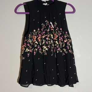 Floreat size L halter tank. Black with floral embroidery. See description